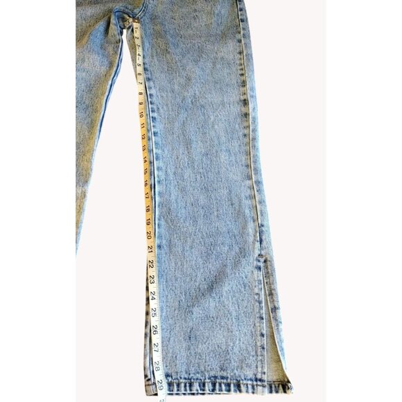 Shein Jeans 2 Raw Waist High Rise Split Cuff Stonewash Straight - Picture 10 of 15
